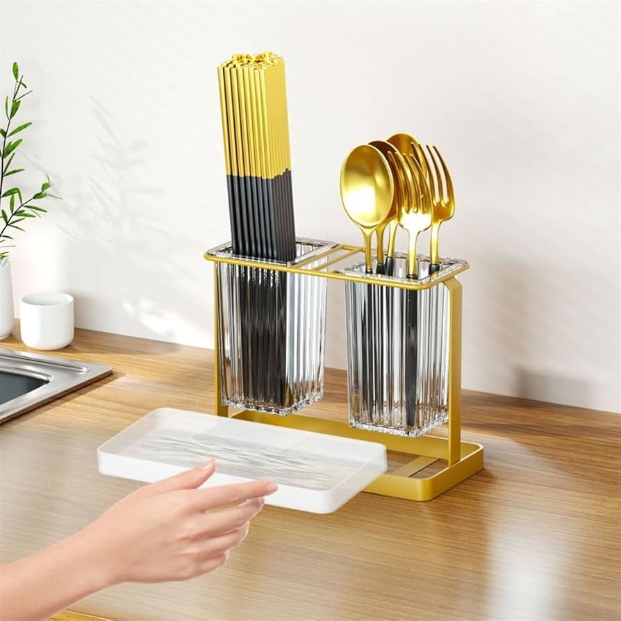 Acrylic Double Cutlery Holder With Metal Stand, Luxury 2 Grid Cutlery Holder, Stylish Cutlery Holder With Metal Stand Acrylic Double Cutlery Holder With Metal Stand, Luxury 2 Grid Cutlery Holder, Stylish Cutlery Holder With Metal Stand